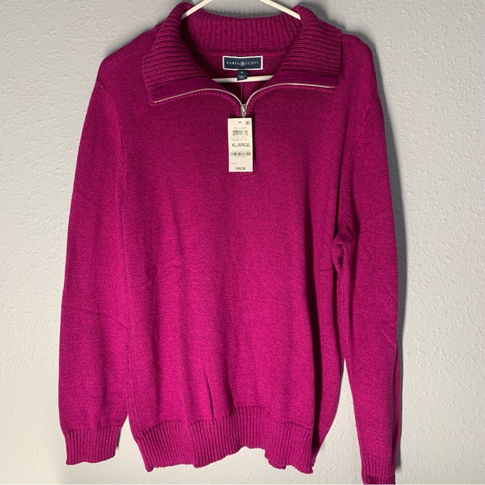 NWT Karen Scott Pullover Sweater Women's Purple 1/4 Zipper Mock Neck